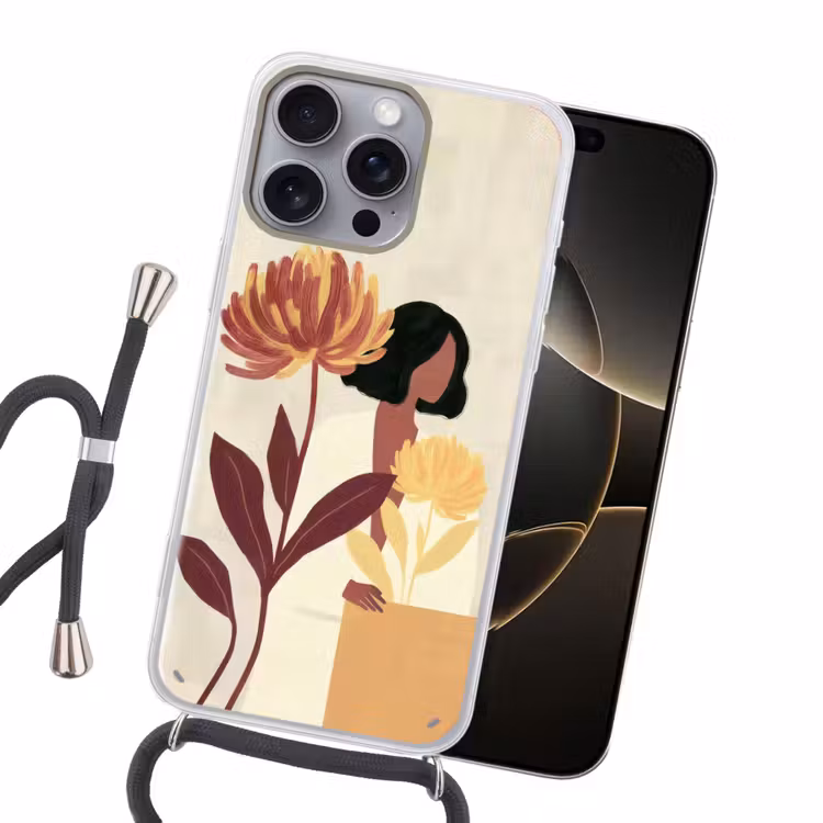 Vrouw - Minimalistisch - Bloem Hoesje iPhone 16 Pro Max met koord klein -sfeer1