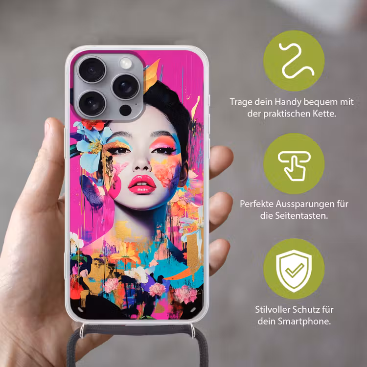 Vrouw - Portret - Abstract - Paars Hoesje iPhone 16 Pro Max met koord klein -sfeer2_DE