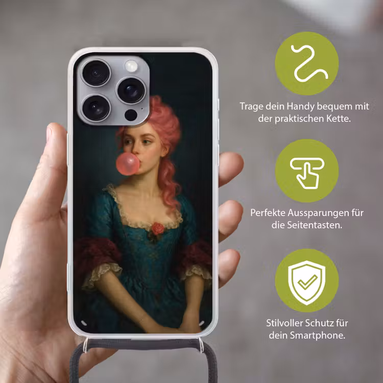Vrouw - Portret - Kauwgombel Hoesje iPhone 16 Pro Max met koord klein -sfeer2_DE