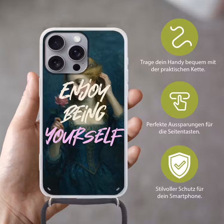 Vrouw - Roos - Quote Hoesje iPhone 16 Pro Max met koord klein -sfeer2_DE