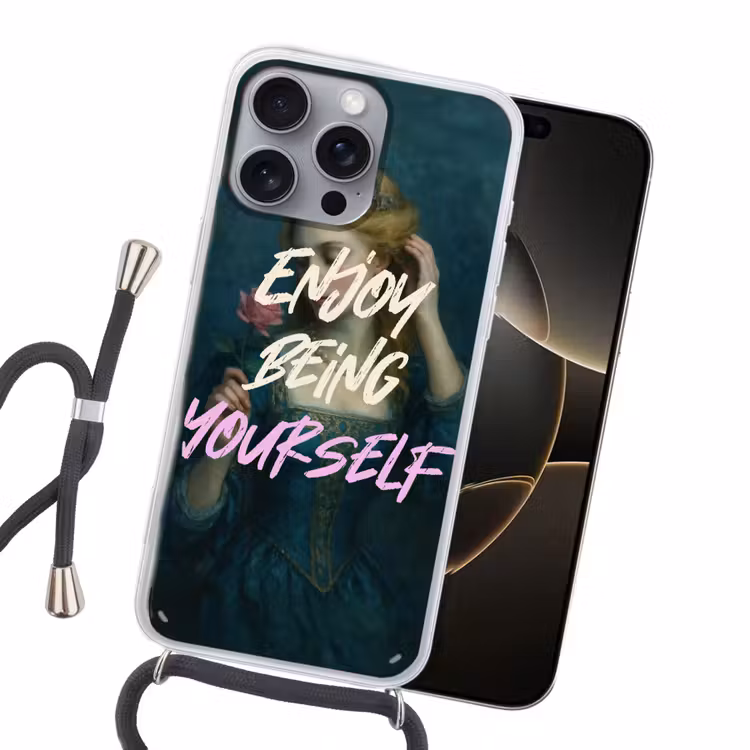 Vrouw - Roos - Quote Hoesje iPhone 16 Pro Max met koord klein -sfeer1