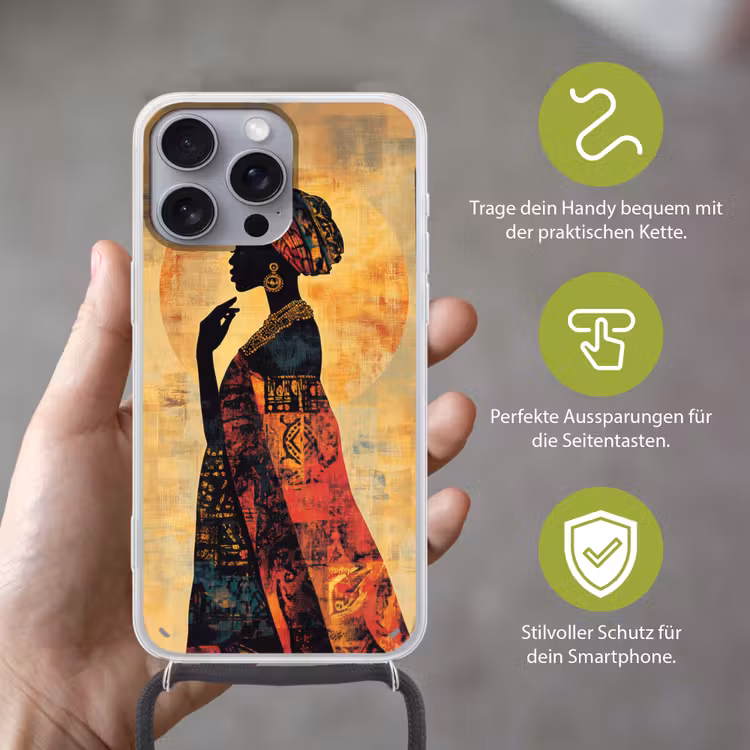 Vrouw - Silhouet - Patronen - Sierlijk Hoesje iPhone 16 Pro Max met koord klein -sfeer2_DE