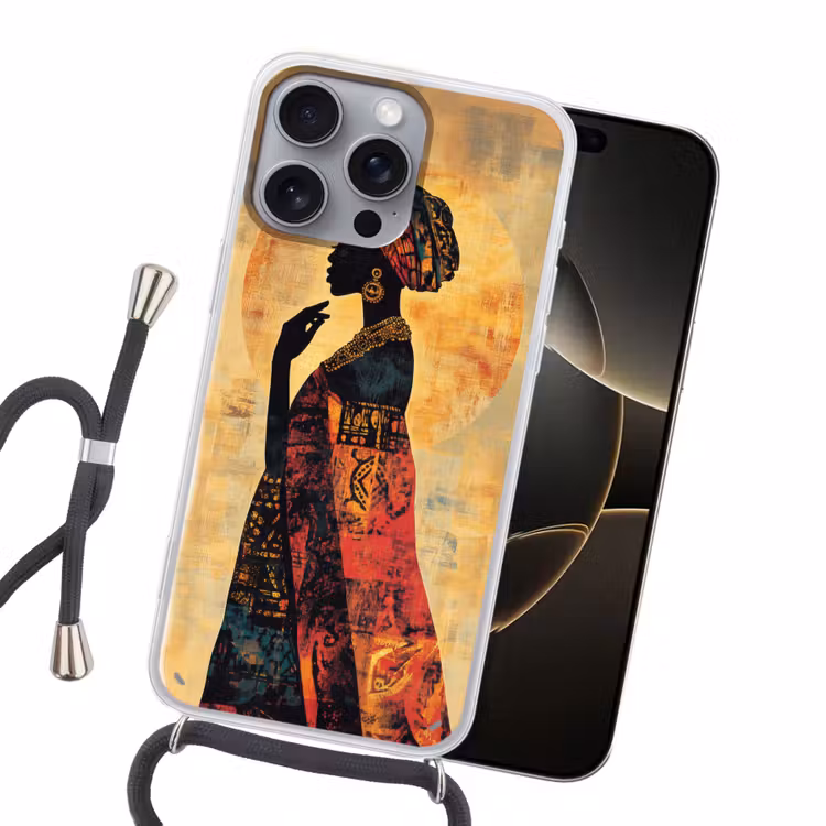 Vrouw - Silhouet - Patronen - Sierlijk Hoesje iPhone 16 Pro Max met koord klein -sfeer1