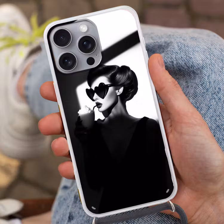 Vrouw - Zwart - Hart Hoesje iPhone 16 Pro Max met koord klein -sfeer3