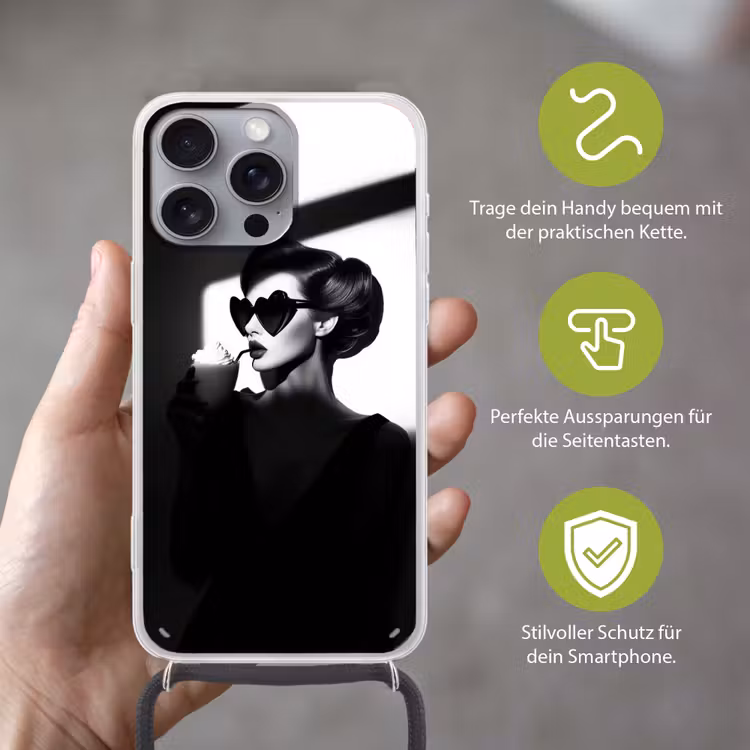 Vrouw - Zwart - Hart Hoesje iPhone 16 Pro Max met koord klein -sfeer2_DE