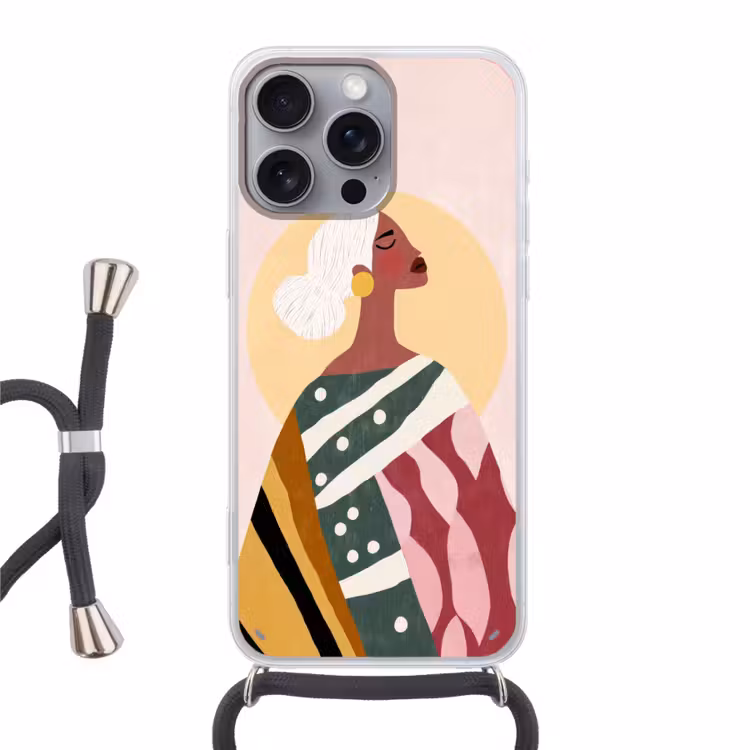 Vrouw - Zon - Kleurrijk Hoesje iPhone 16 Pro Max met koord klein -3d