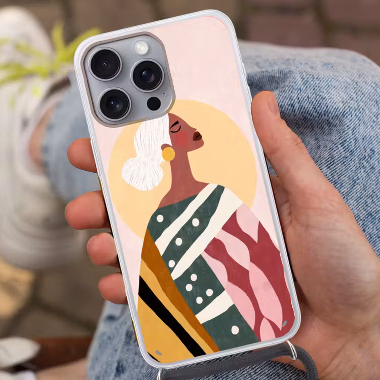 Vrouw - Zon - Kleurrijk Hoesje iPhone 16 Pro Max met koord klein -sfeer3