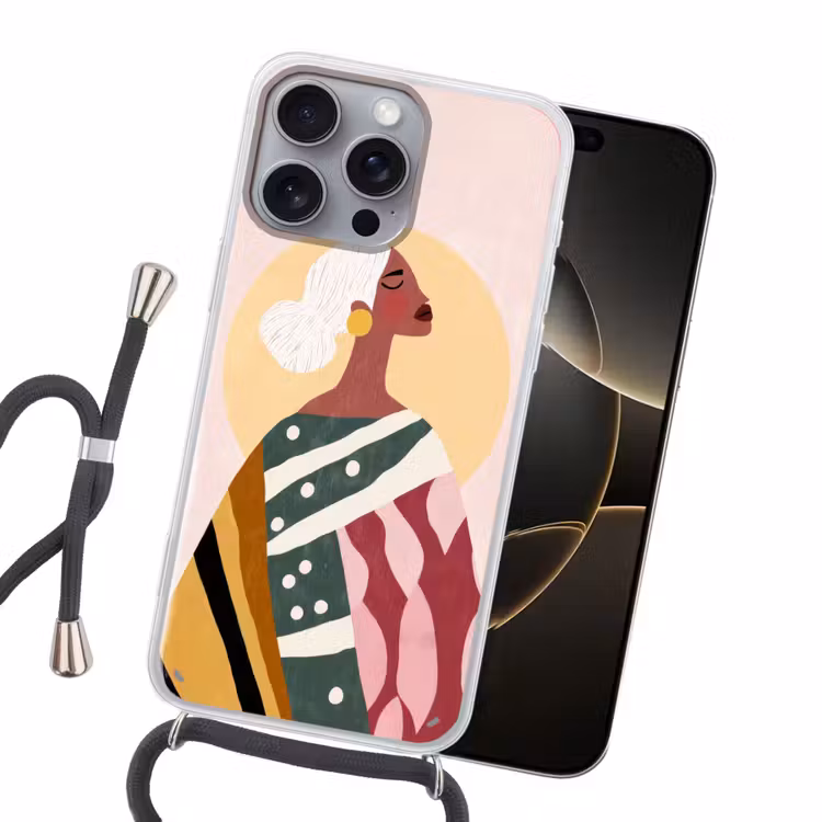 Vrouw - Zon - Kleurrijk Hoesje iPhone 16 Pro Max met koord klein -sfeer1