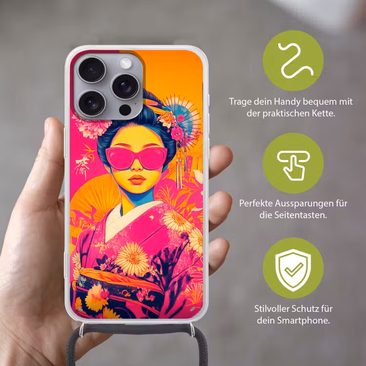 Vrouw - Zonnebril - Abstract - Oranje Hoesje iPhone 16 Pro Max met koord klein -sfeer2_DE