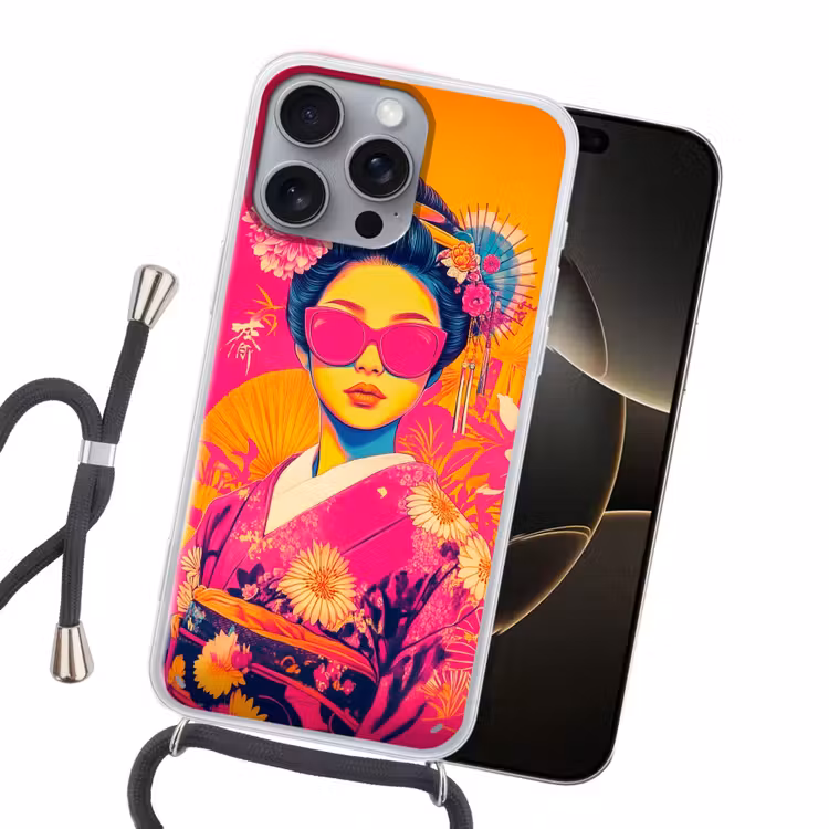 Vrouw - Zonnebril - Abstract - Oranje Hoesje iPhone 16 Pro Max met koord klein -sfeer1