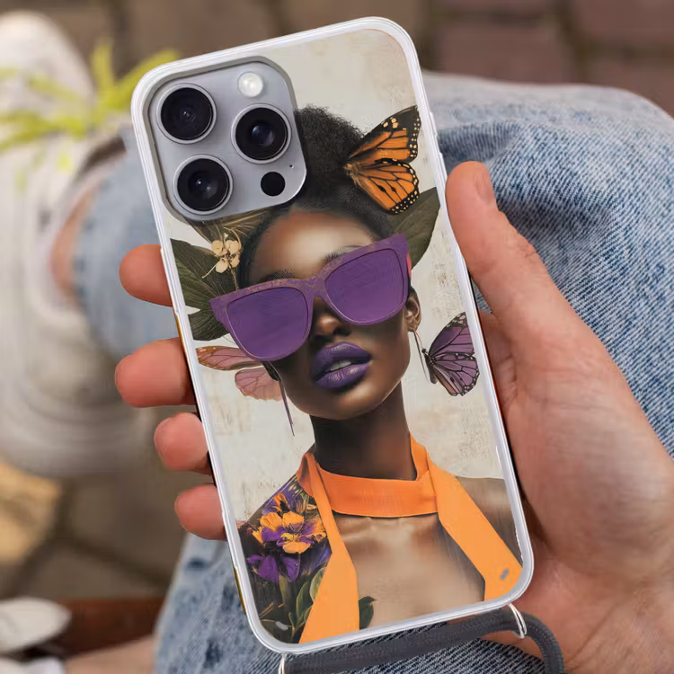 Vrouw - Zonnebril - Vlinder - Bloemen Hoesje iPhone 16 Pro Max met koord klein -sfeer3