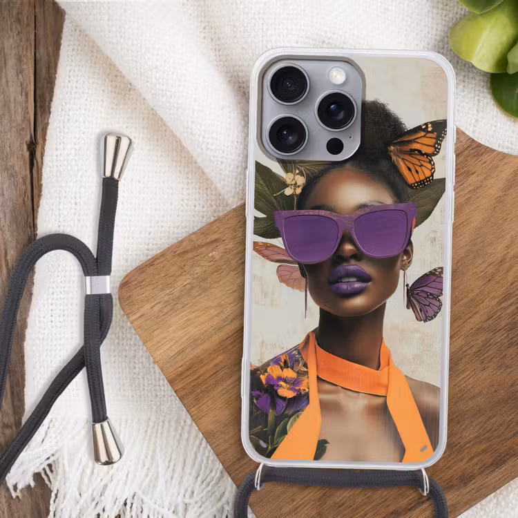 Vrouw - Zonnebril - Vlinder - Bloemen Hoesje iPhone 16 Pro Max met koord klein -sfeer4