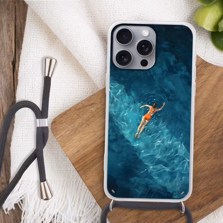 Vrouw - Water - Bikini - Oranje Hoesje iPhone 16 Pro Max met koord klein -sfeer4