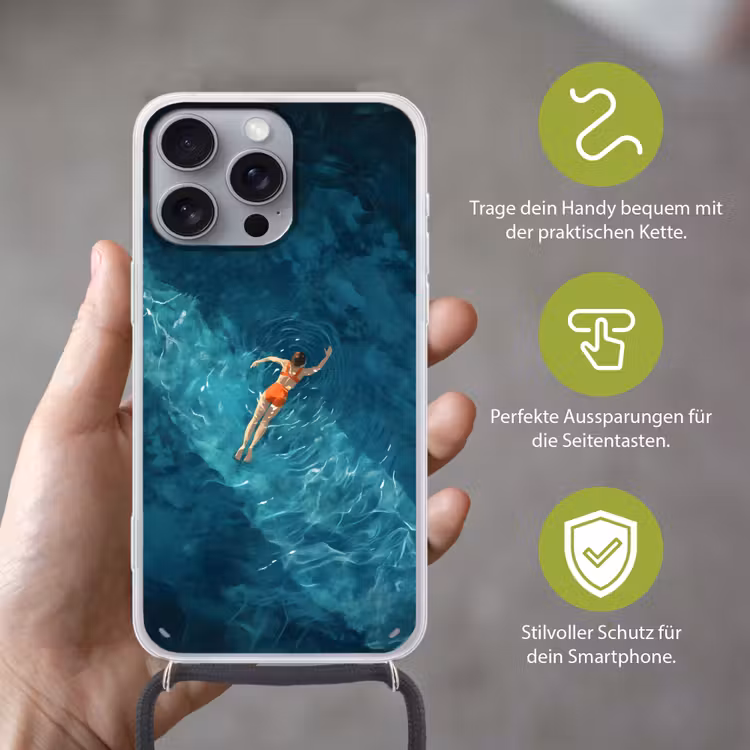 Vrouw - Water - Bikini - Oranje Hoesje iPhone 16 Pro Max met koord klein -sfeer2_DE