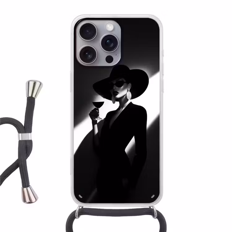Vrouw - Wijn - Chic Hoesje iPhone 16 Pro Max met koord klein -3d