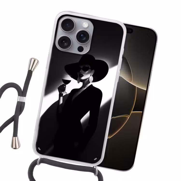Vrouw - Wijn - Chic Hoesje iPhone 16 Pro Max met koord klein -sfeer1