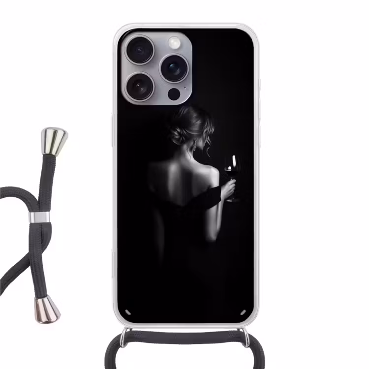 Vrouw - Wijn - Jurk Hoesje iPhone 16 Pro Max met koord klein -3d