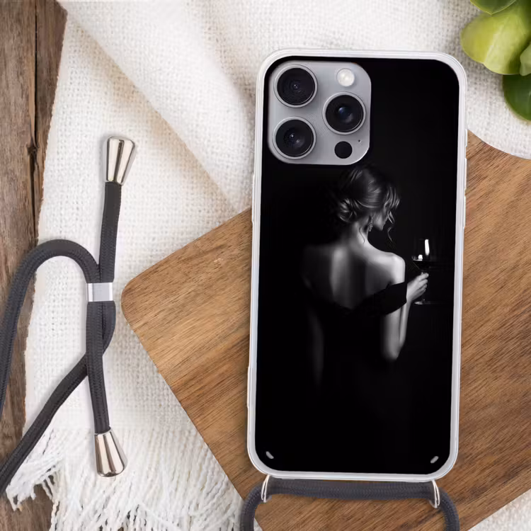 Vrouw - Wijn - Jurk Hoesje iPhone 16 Pro Max met koord klein -sfeer4