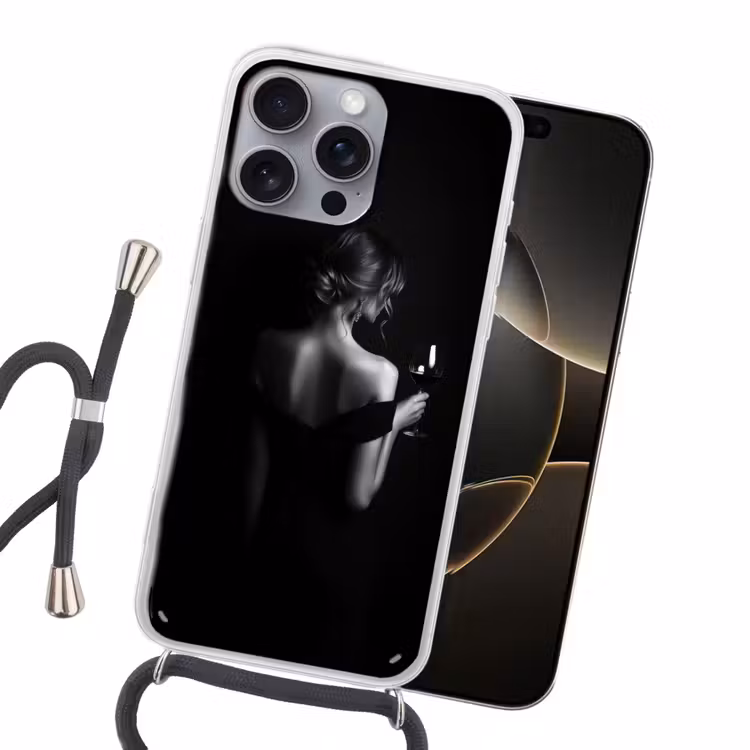 Vrouw - Wijn - Jurk Hoesje iPhone 16 Pro Max met koord klein -sfeer1