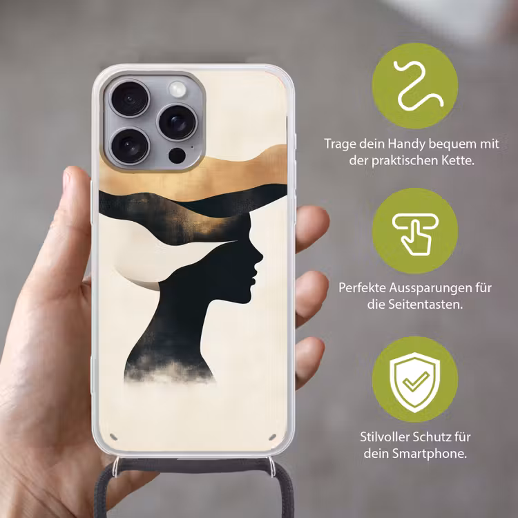 Vrouw - Golven - Zwart Hoesje iPhone 16 Pro Max met koord klein -sfeer2_DE