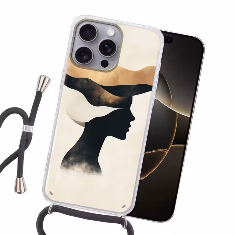 Vrouw - Golven - Zwart Hoesje iPhone 16 Pro Max met koord klein -sfeer1