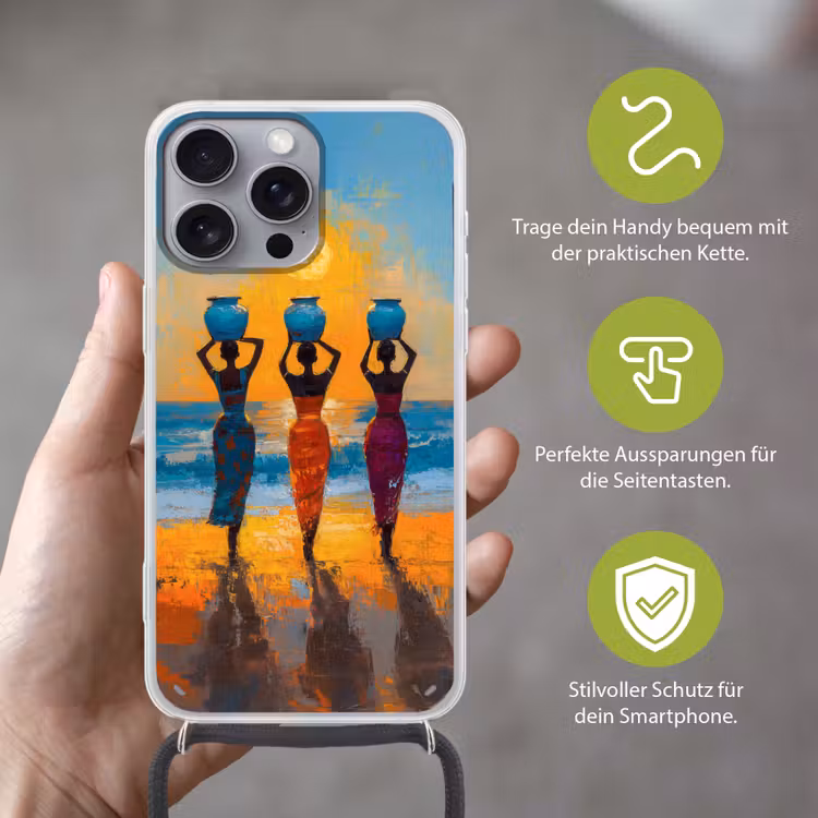 Vrouwen - Strand - Zondsondergang Hoesje iPhone 16 Pro Max met koord klein -sfeer2_DE