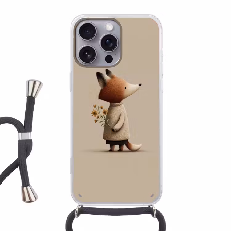 Vos - Gele bloemen - Minimalistisch Hoesje iPhone 16 Pro Max met koord klein -3d