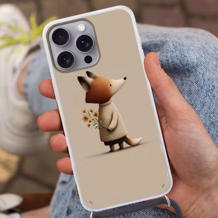 Vos - Gele bloemen - Minimalistisch Hoesje iPhone 16 Pro Max met koord klein -sfeer3