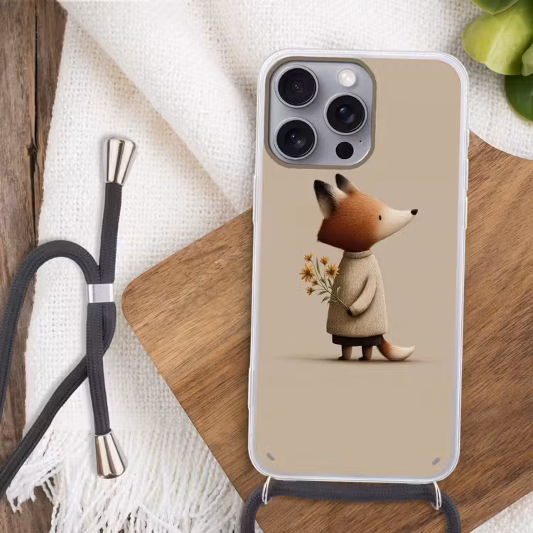 Vos - Gele bloemen - Minimalistisch Hoesje iPhone 16 Pro Max met koord klein -sfeer4