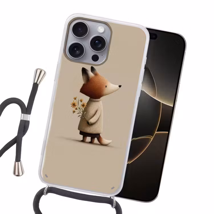 Vos - Gele bloemen - Minimalistisch Hoesje iPhone 16 Pro Max met koord klein -sfeer1