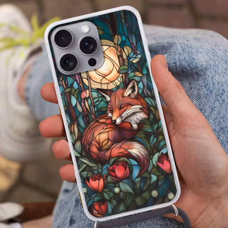 Vos - Mozaïek - Bos - Maan Hoesje iPhone 16 Pro Max met koord klein -sfeer3