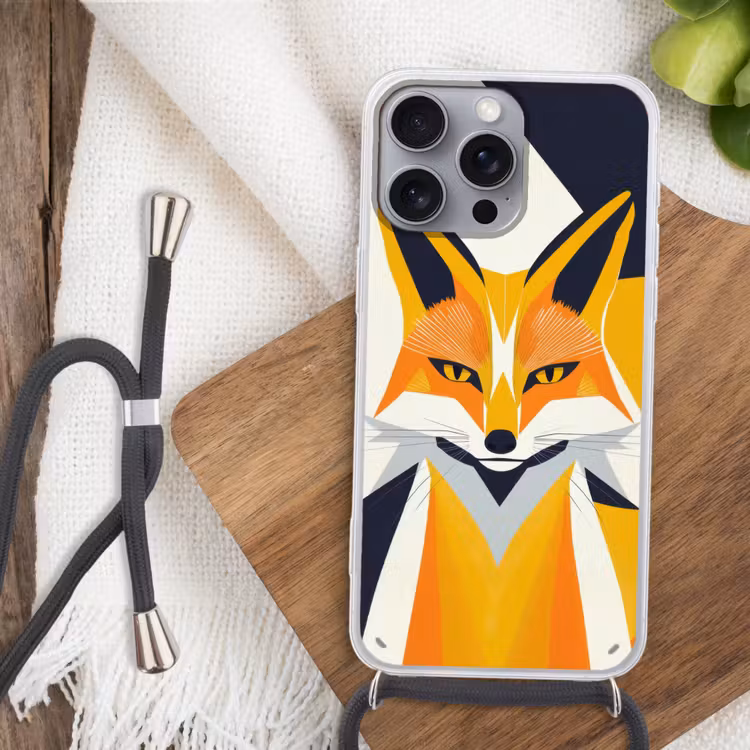 Vos - Oranje - Abstract - Driehoeken Hoesje iPhone 16 Pro Max met koord klein -sfeer4