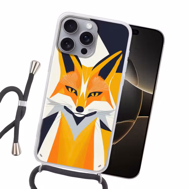 Vos - Oranje - Abstract - Driehoeken Hoesje iPhone 16 Pro Max met koord klein -sfeer1