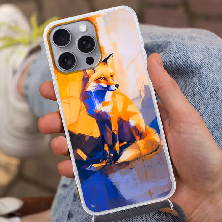 Vos - Oranje - Vormen - Abstract Hoesje iPhone 16 Pro Max met koord klein -sfeer3
