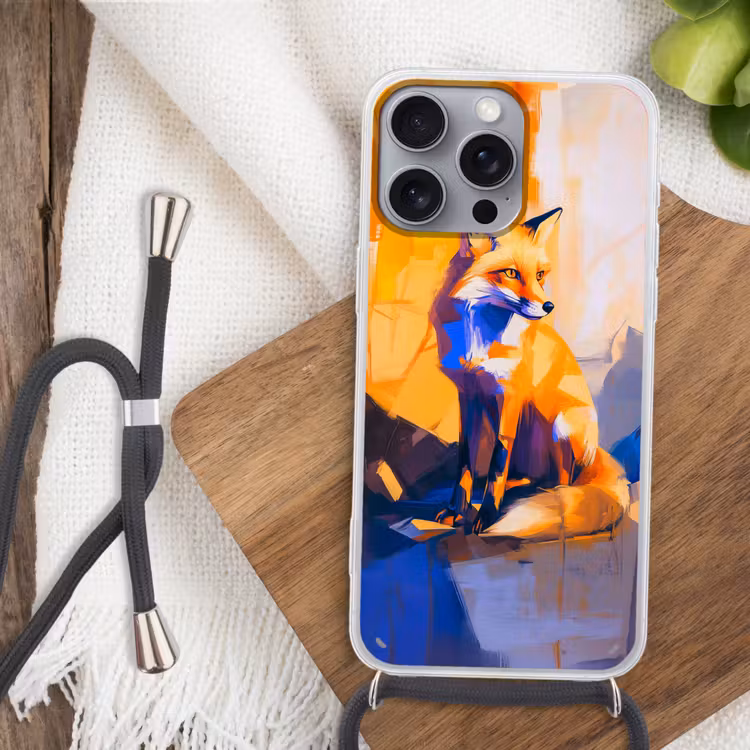 Vos - Oranje - Vormen - Abstract Hoesje iPhone 16 Pro Max met koord klein -sfeer4