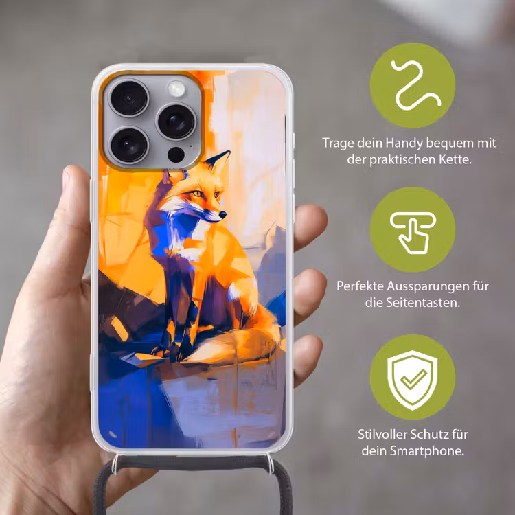 Vos - Oranje - Vormen - Abstract Hoesje iPhone 16 Pro Max met koord klein -sfeer2_DE