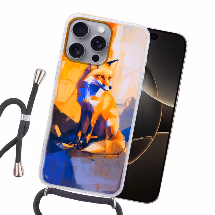 Vos - Oranje - Vormen - Abstract Hoesje iPhone 16 Pro Max met koord klein -sfeer1