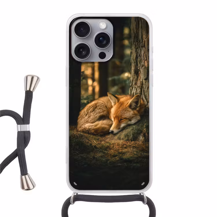 Vos - Bos - Slapen Hoesje iPhone 16 Pro Max met koord klein -3d