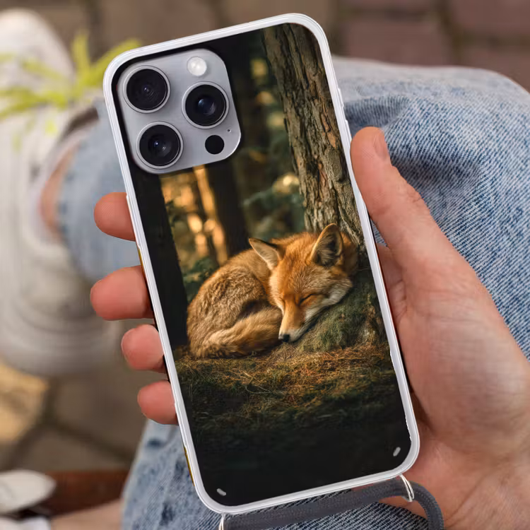 Vos - Bos - Slapen Hoesje iPhone 16 Pro Max met koord klein -sfeer3