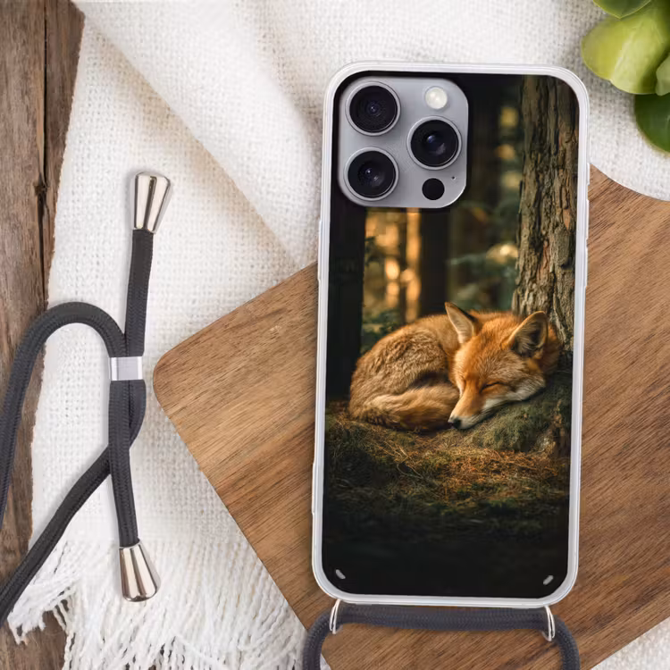Vos - Bos - Slapen Hoesje iPhone 16 Pro Max met koord klein -sfeer4