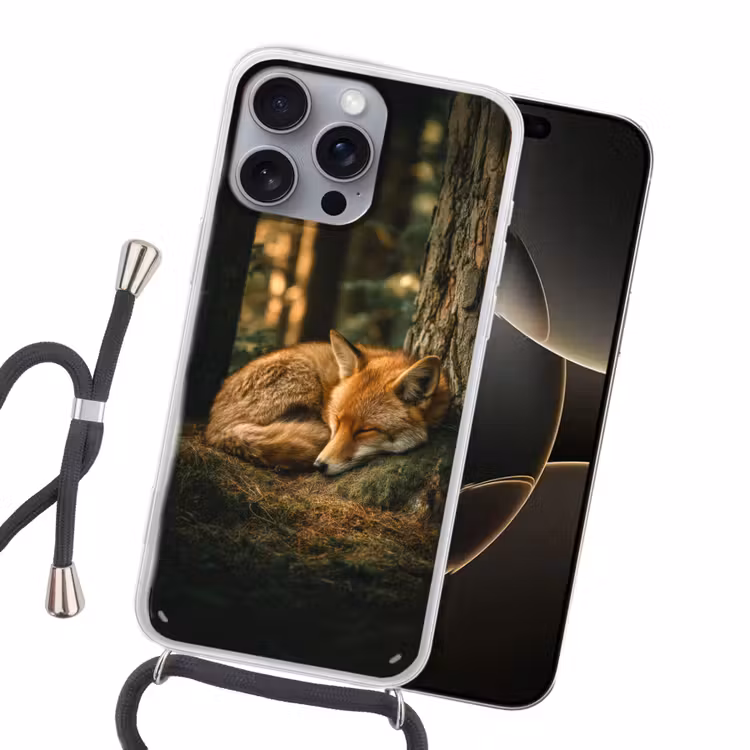 Vos - Bos - Slapen Hoesje iPhone 16 Pro Max met koord klein -sfeer1