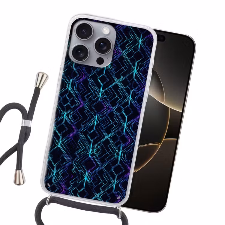 Gaming - Ruitvormen - Abstract - Neon - Paars Hoesje iPhone 16 Pro Max met koord klein -sfeer1