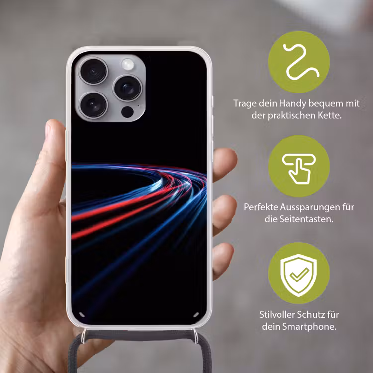 Gaming - Lichtbanen - Golvend - Rood Hoesje iPhone 16 Pro Max met koord klein -sfeer2_DE