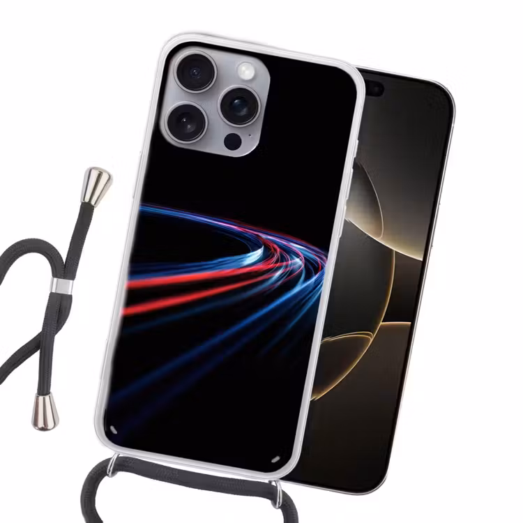 Gaming - Lichtbanen - Golvend - Rood Hoesje iPhone 16 Pro Max met koord klein -sfeer1