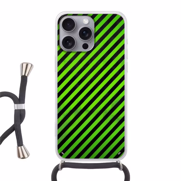 Gaming - Strepen - Schuin - Groen Hoesje iPhone 16 Pro Max met koord klein -3d