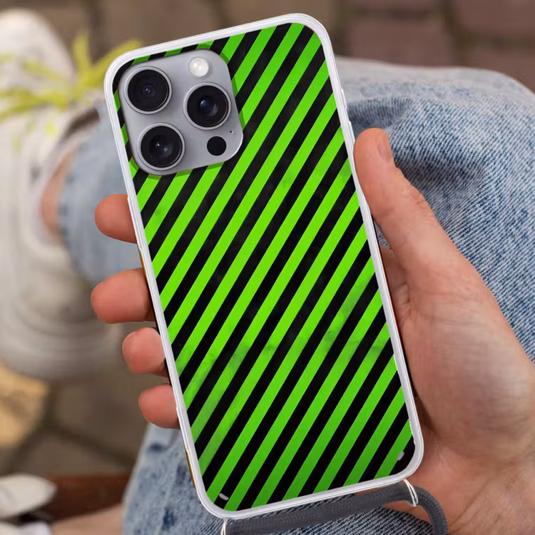 Gaming - Strepen - Schuin - Groen Hoesje iPhone 16 Pro Max met koord klein -sfeer3