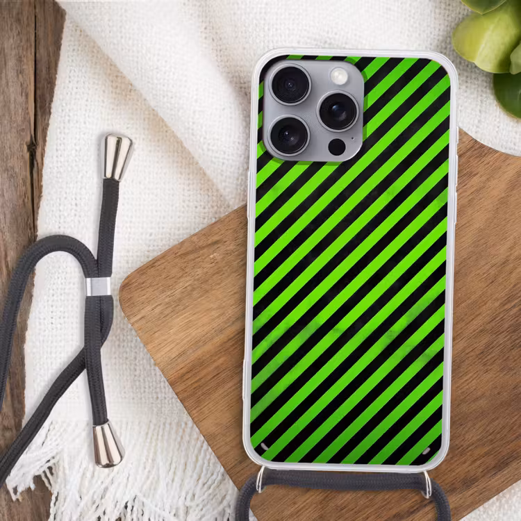 Gaming - Strepen - Schuin - Groen Hoesje iPhone 16 Pro Max met koord klein -sfeer4