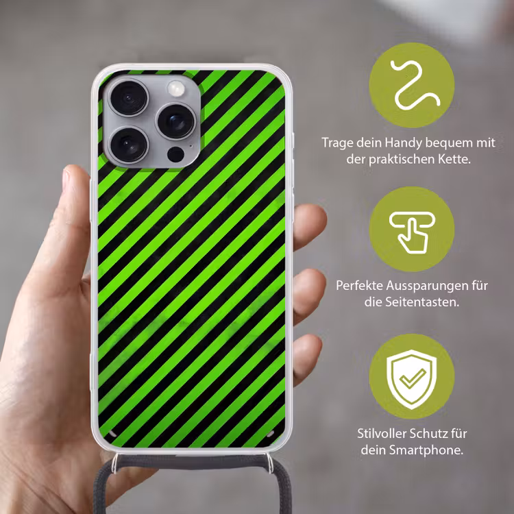 Gaming - Strepen - Schuin - Groen Hoesje iPhone 16 Pro Max met koord klein -sfeer2_DE