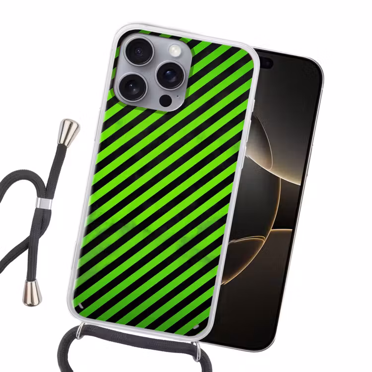 Gaming - Strepen - Schuin - Groen Hoesje iPhone 16 Pro Max met koord klein -sfeer1
