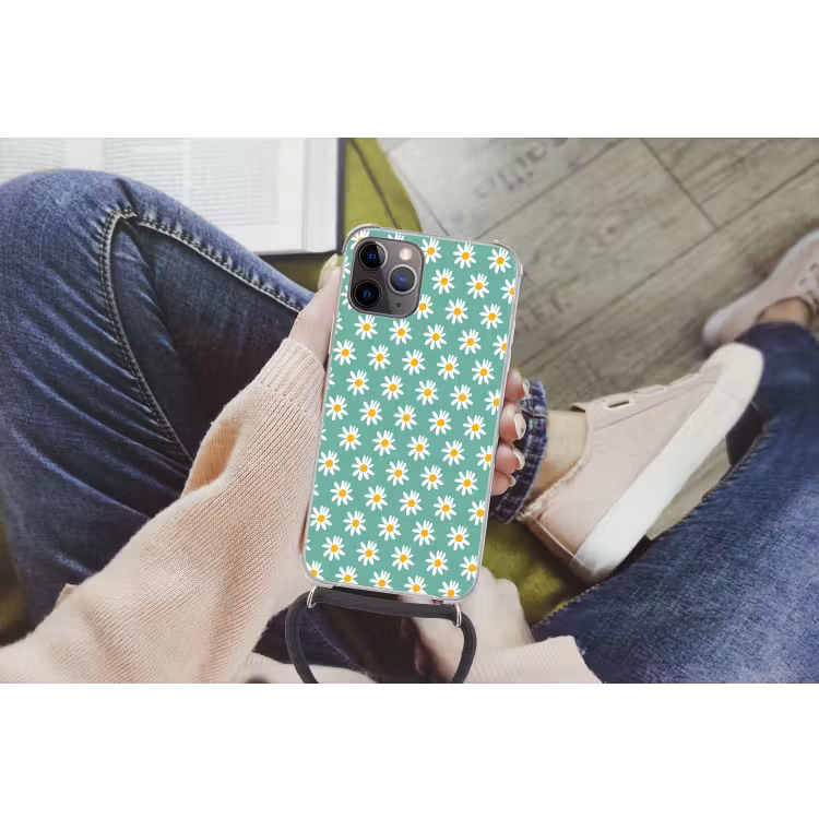 Madeliefjes - Patroon - Groen - Bloemen Hoesje iPhone 12 Pro met koord klein -hand